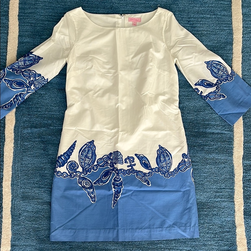 EUC Lilly Pulitzer Shift Dress w Nautical Print and Bell Sleeves